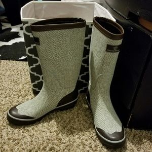 Grey Rain Boots with Brown Trim